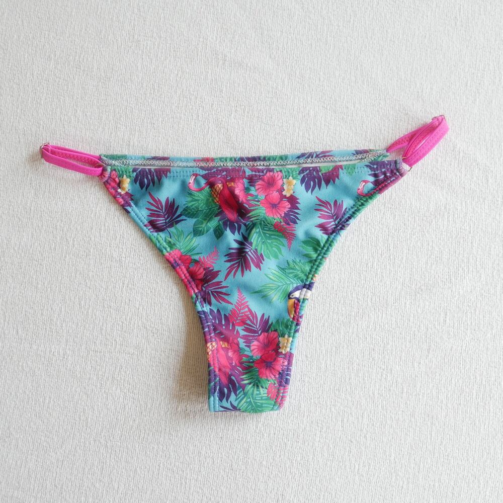 Vintage bikini bottom thong y2k minimal string bikini tropical print small
